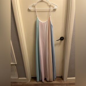 FAVLUX Pastel Maxi Dress in Blue, Pink, and Tan